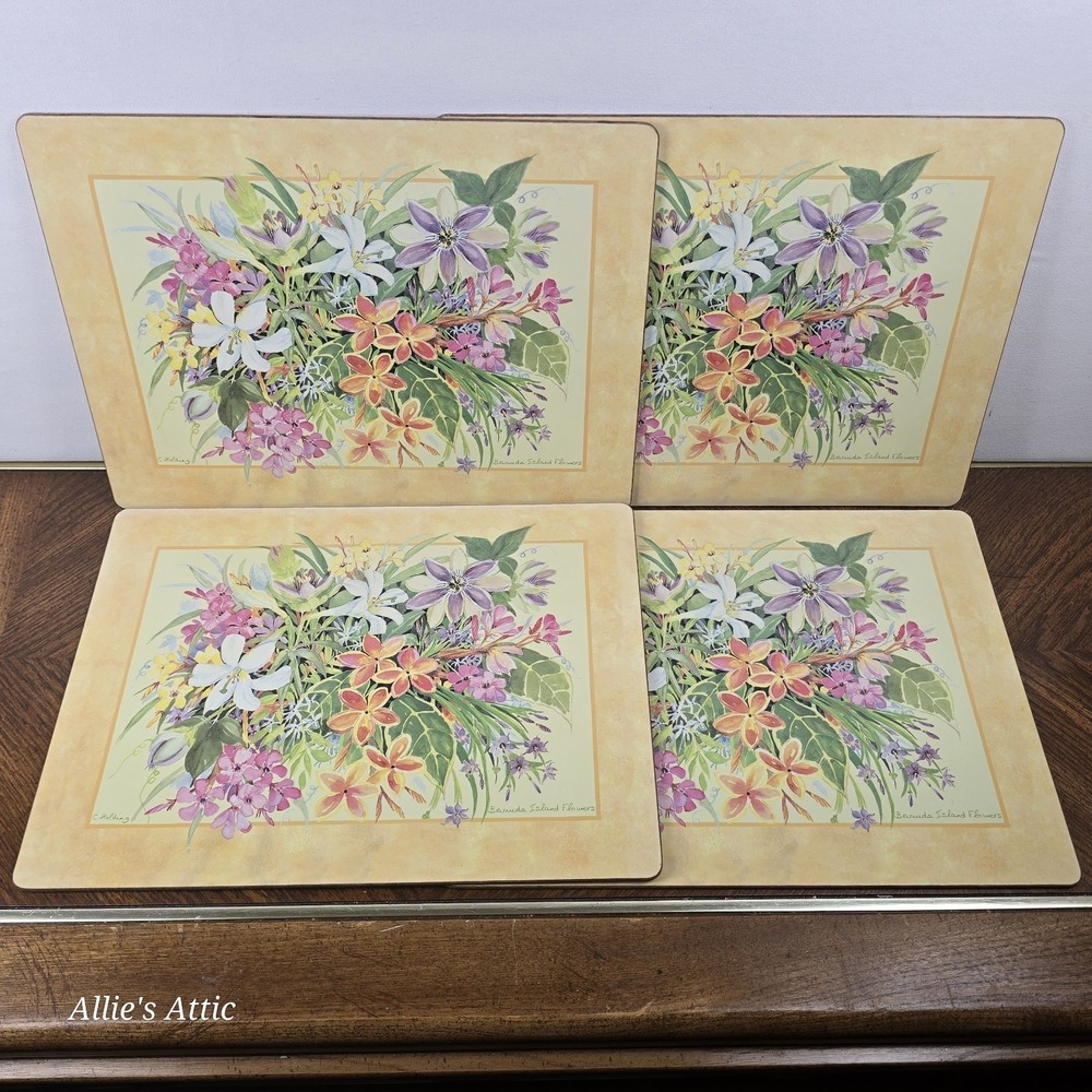 4 Placemats Cork Back Hot Pad Pimpernel Bermuda Wildflower Floral Cottage Granny